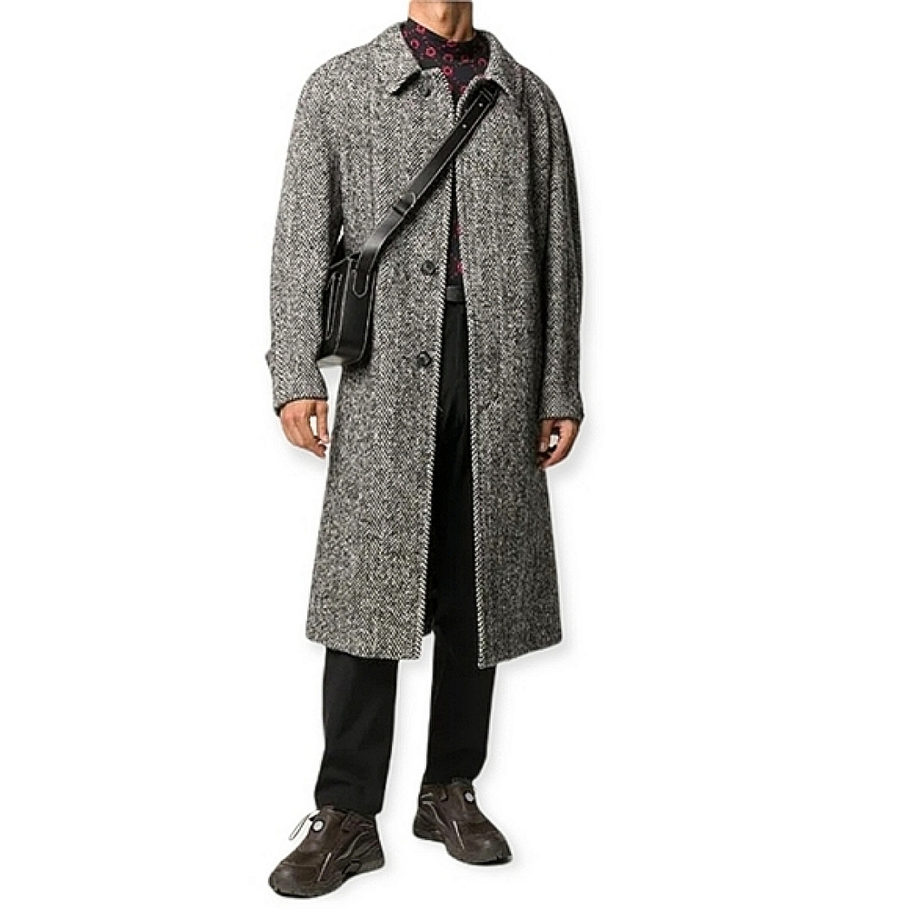 NEW | Vintage 1960s Alpacuna Tweed Houndstooth WOOL Long Coat size XL